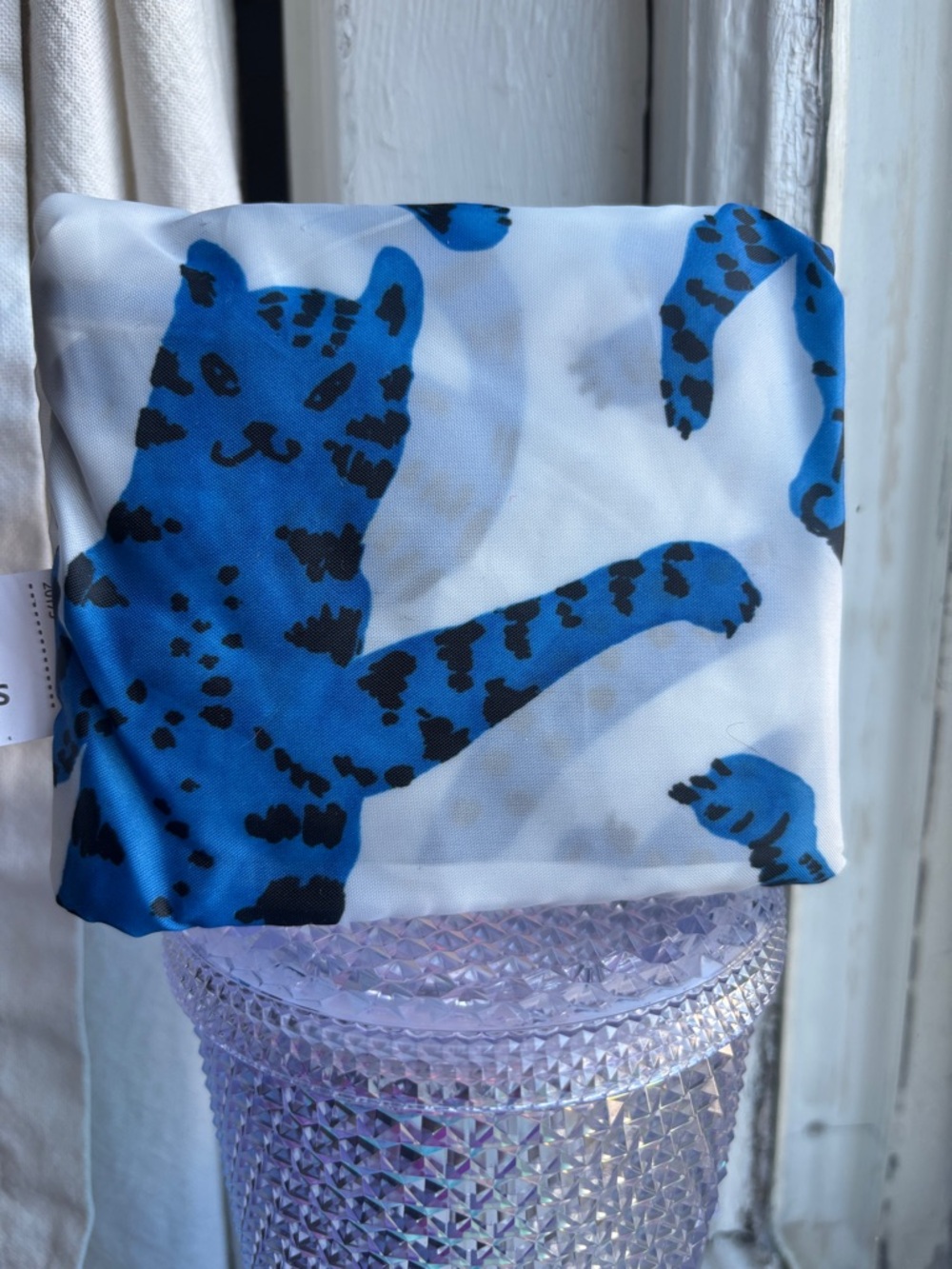 😸IKEA NWT SKYNKE Crazy Blue Cat reusable tote swirling blue felines Warhol-style